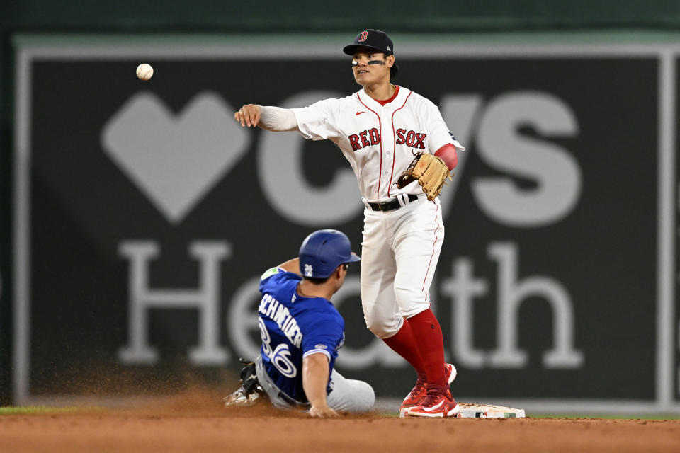 紅襪張育成在勝負已定的情況下代打上陣，並留下2支0成績。（MLB Photo by Gaelen Morse/Getty Images）