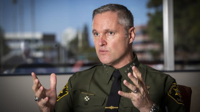 SANTA ANA, CALIF. -- TUESDAY, FEBRUARY 19, 2019: Orange County Sheriff Don Barnes talks to a repor