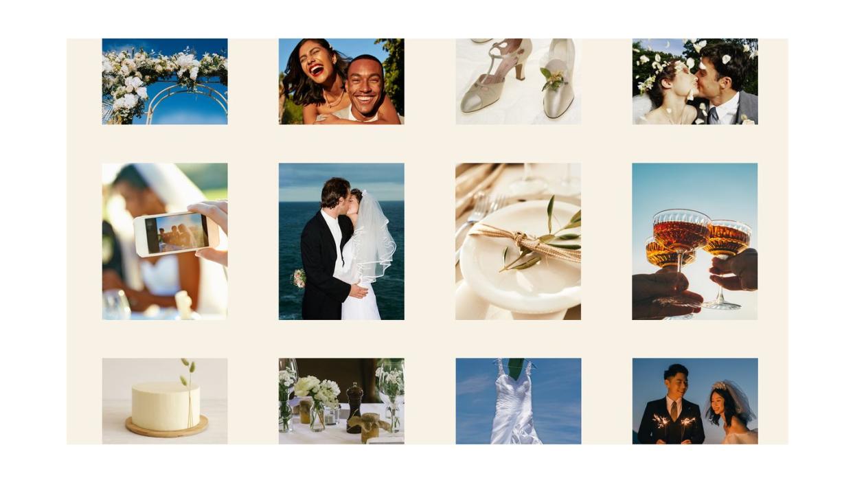a collage with couples kissing, taking photos, clinking glasses