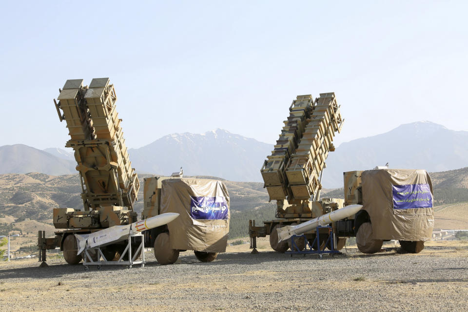 This photo released by the official website of the Iranian Defense Ministry on Sunday, June 9, 2019, shows the Khordad 15, a new surface-to-air missile battery at an undisclosed location in Iran. The system uses locally made missiles that resemble the HAWK missiles that the U.S. once sold to the shah and later delivered to the Islamic Republic in the 1980s Iran-Contra scandal. (Iranian Defense Ministry via AP)