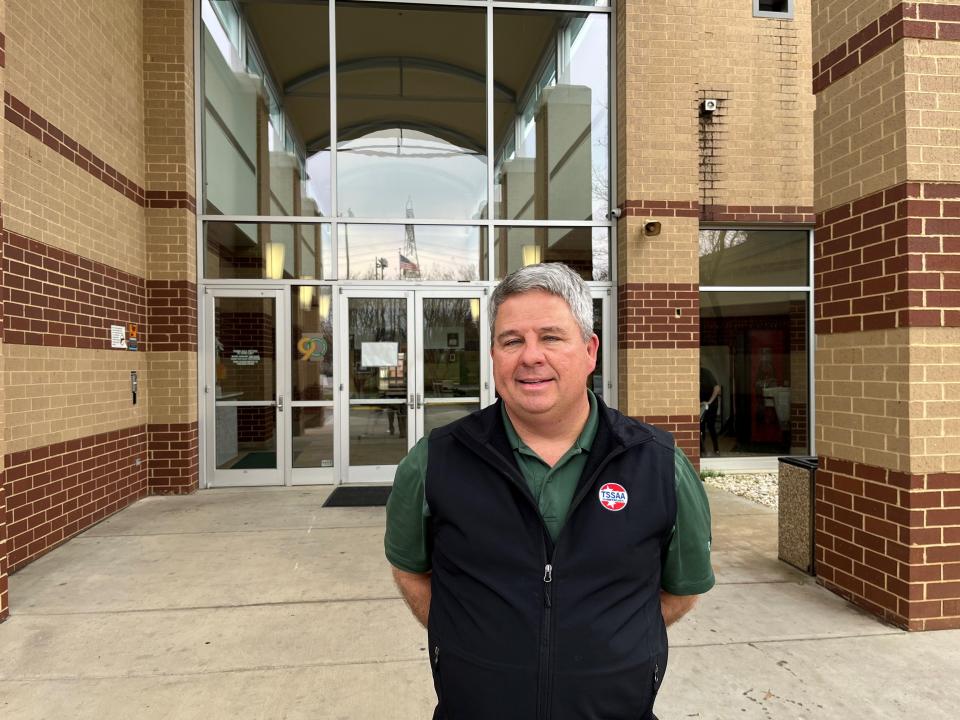 Dickie Sompayrac, the president at Catholic High, is shown at the school on Feb. 27, 2024. He was recently named one of 11 national recipients of the National Catholic Educational Association’s 'Lead. Learn. Proclaim’ award.