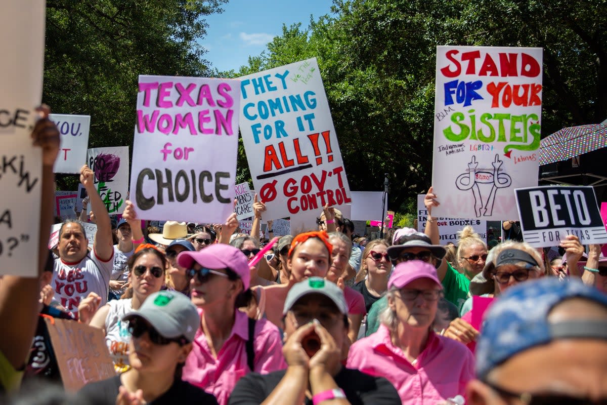 Abortion rights demonstrators protest outside the Texas state capitol in Austin on 14 May. Several district attorneys in the state have vowed not to enforce the state’s criminal anti-abortion laws. (Getty Images)