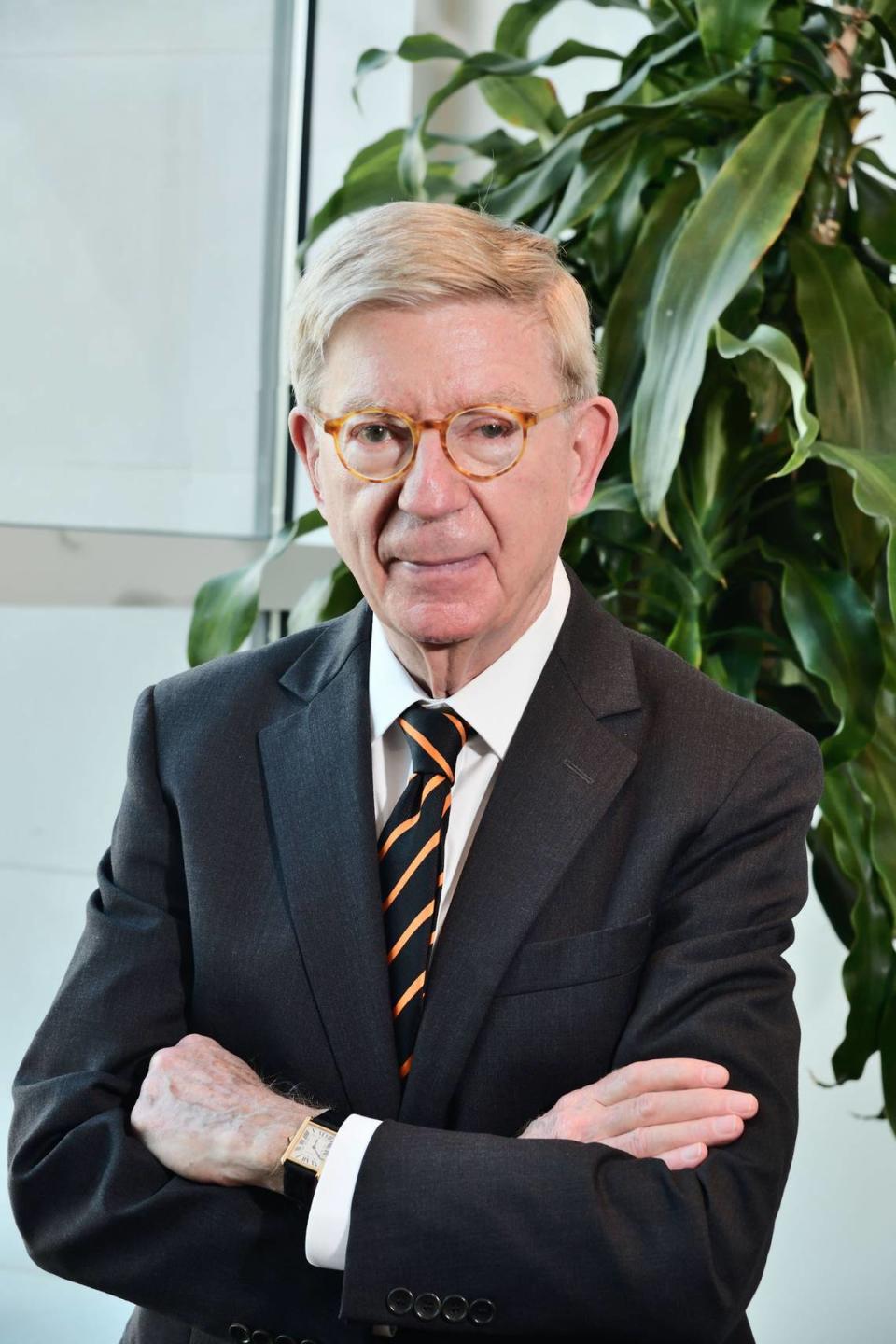 George Will poses for a portrait May 19, 2022, in Raleigh, N.C., before a lecture on American politics at the A.J. Fletcher Opera Theater, organized by the North Carolina Museum of History.