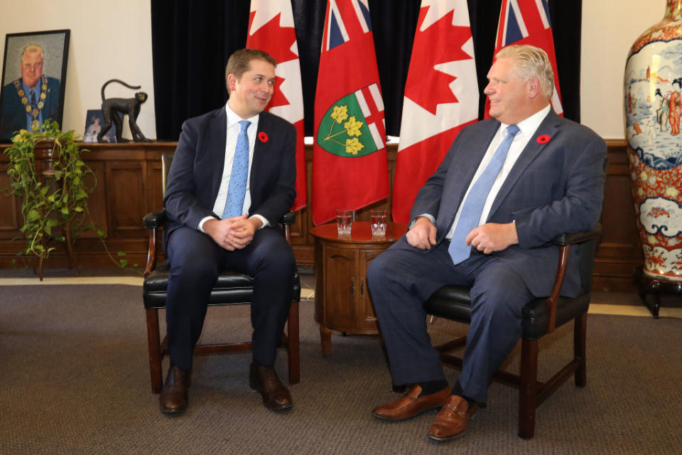 Ontario Premier Doug Ford met with the leader of the Federal Official Opposition, Andrew Scheer at Queen's Park. (Rene Johnston/Toronto Star via Getty Images)