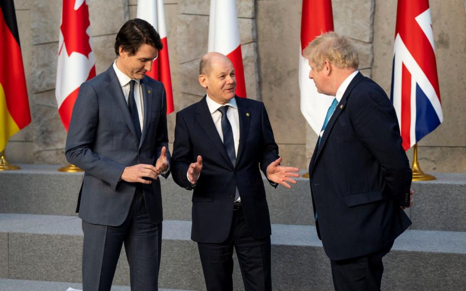 German Chancellor Olaf Scholz, Canada's Prime Minister Justin Trudeau and British Prime Minister Boris Johnson -  Doug Mills/Pool via REUTERS