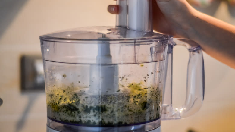 food processor with pesto