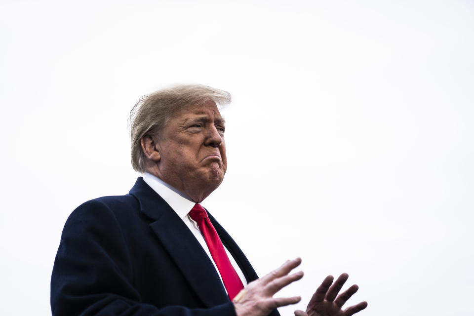 President Donald J. Trump stops to talk to reporters and members of the media on the 24th day of the partial government shutdown, the longest in US history, as he departs from the South Lawn at the White House on Monday, Jan. 14, 2019 in Washington, DC. (Photo: Jabin Botsford/The Washington Post via Getty Images)