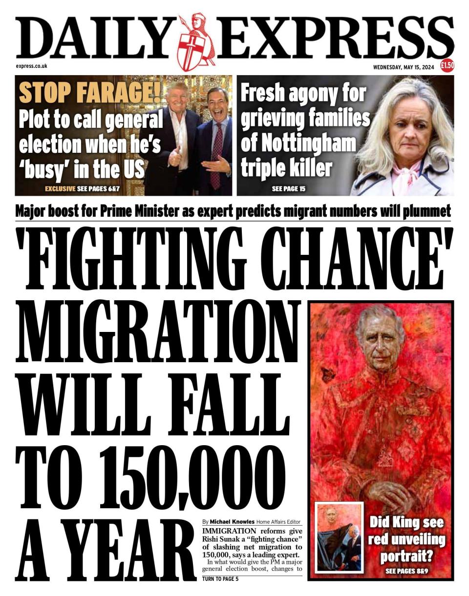 Daily Express: 'Fighting chance' net migration will fall to 150,000 gives Rishi Sunak crucial boost
