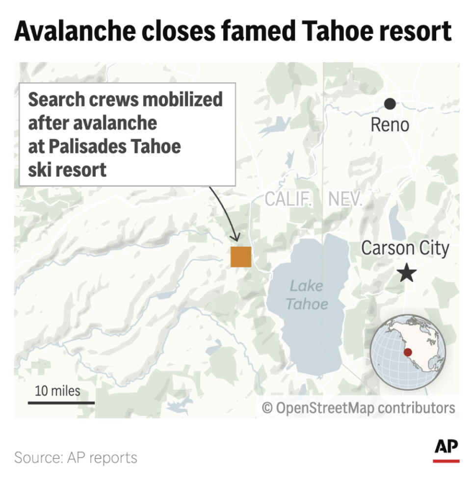An avalanche closed a major ski resort in California Wednesday as search teams looked for people who may be missing. (AP Digital Embed)