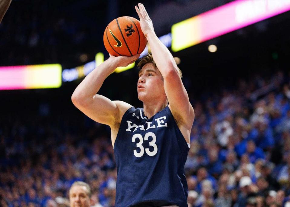 Yale Bulldogs forward Jack Molloy (33) shoots during the first half against the Kentucky Wildcats at Rupp Arena at Central Bank Center on Dec. 10, 2022.