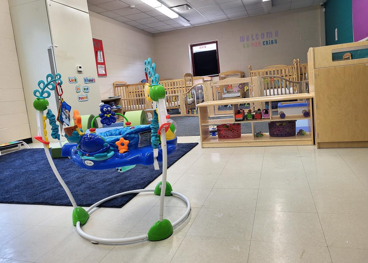 The infant room at the YMCA of the Blue Water Area's new Warm World Childcare and Education Center, shown on Thursday, June 8, 2023, is one of several renovated spaces at the daycare facility. Located at the rear of the Eddy Center in St. Clair, it's set for an open house on June 15.
