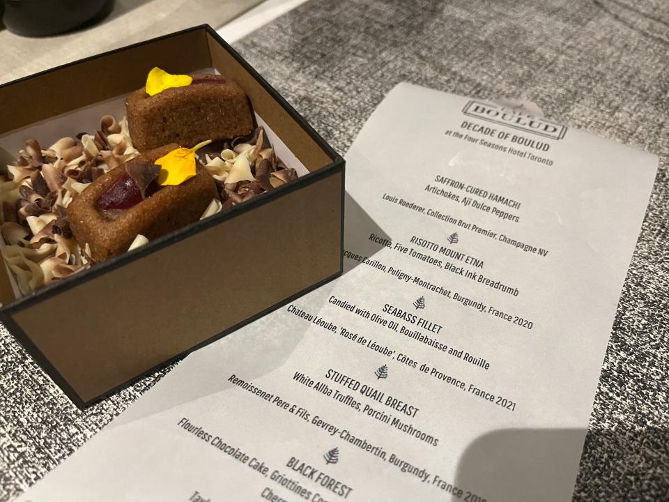 box of cake on menu
