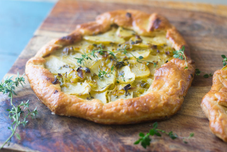 <p>Little Ferraro Kitchen</p><p>Potato leek tart is an impressive savory tart inspired from the famous potato leek soup, vichyssoise. The savory tart boasts big bold flavors and is layered with a Dijon bechamel, savory leeks and bright fresh thyme.</p><p><strong>Get the recipe: <a href="https://littleferrarokitchen.com/potato-leek-tart/" rel="nofollow noopener" target="_blank" data-ylk="slk:Potato Leek Tart;elm:context_link;itc:0;sec:content-canvas" class="link "><em>Potato Leek Tart</em></a></strong></p>