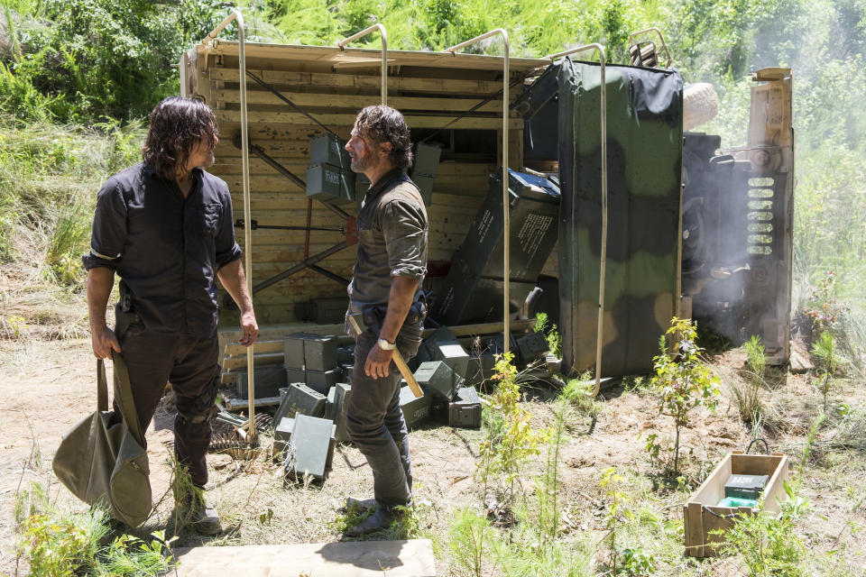 <p>Norman Reedus as Daryl Dixon, Andrew Lincoln as Rick Grimes in AMC’s <i>The Walking Dead.<br> (Photo: Gene Page/AMC)</i> </p>