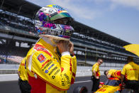 Romain Grosjean, of France, prepares to drive during practice for the IndyCar auto race at Indianapolis Motor Speedway in Indianapolis, Friday, May 20, 2022. (AP Photo/Michael Conroy)