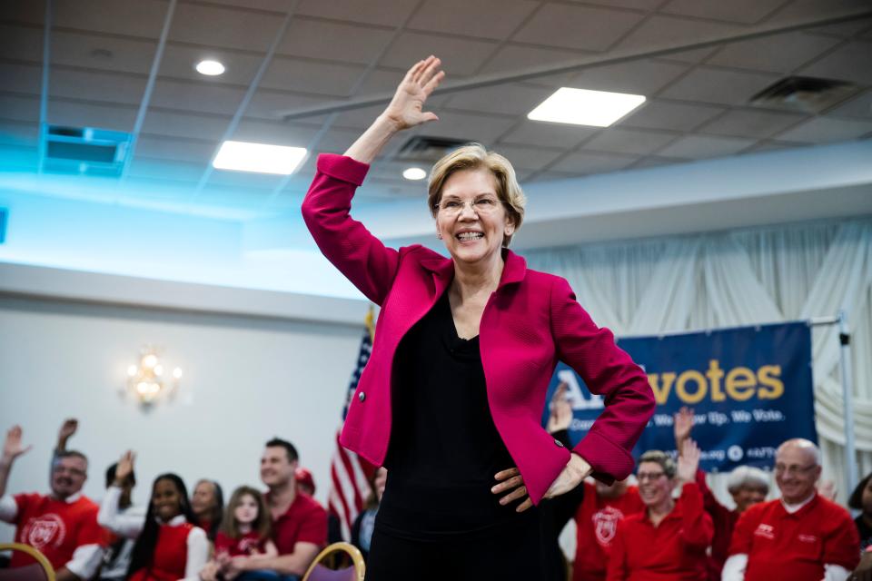 Sen. Elizabeth Warren, a Democratic presidential candidate, at an American Federation of Teachers town hall in Philadelphia on May 13, 2019.