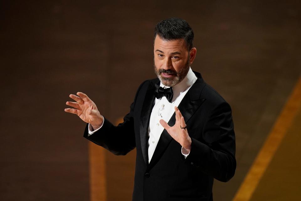 Jimmy Kimmel delivers the opening monologue during the 95th Academy Awards at the Dolby Theatre at Ovation Hollywood in Los Angeles on March 12, 2023.