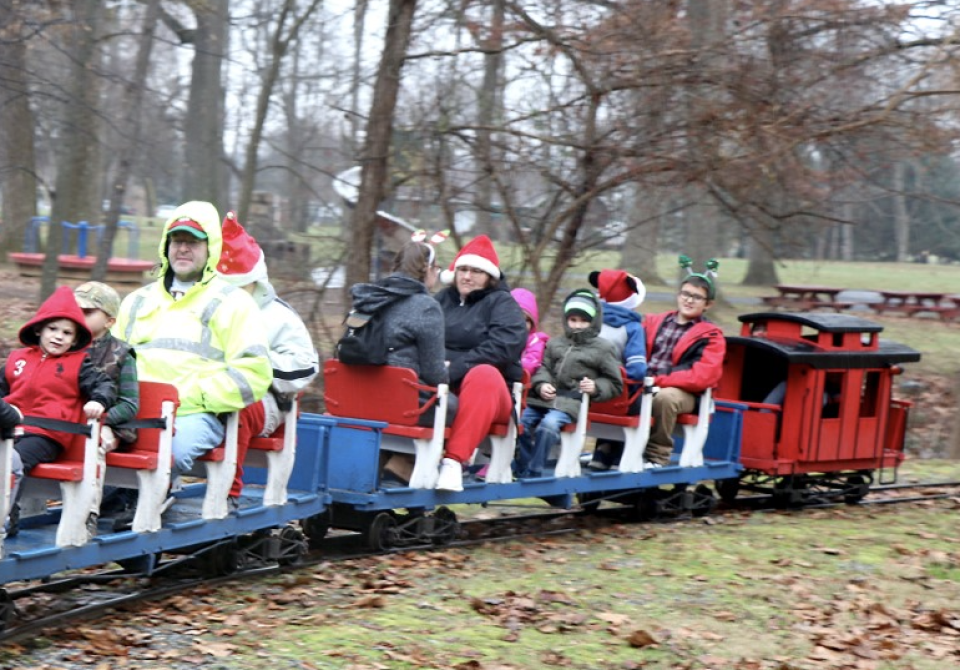 Families enjoy a brisk ride on the Red Run Express in Rouzerville.