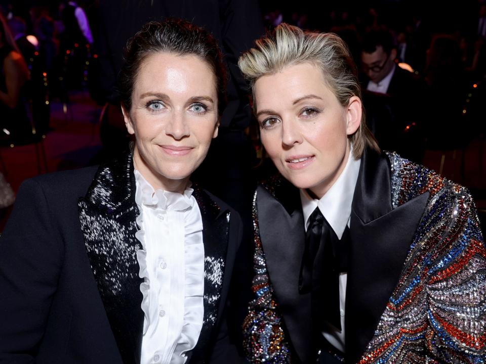 Catherine Shepherd and Brandi Carlile attend the 64th Annual GRAMMY Awards at MGM Grand Garden Arena on April 03, 2022 in Las Vegas, Nevada