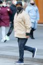 <p>Denzel Washington is seen on the set of his latest project <em>A Journal for Jordan</em> on Sunday in N.Y.C.'s Times Square.</p>