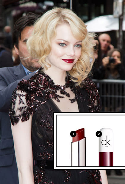 <div class="caption-credit"> Photo by: TotalBeauty.com</div><div class="caption-title">GLOSSY MULBERRY</div>Fair skin gals should opt for deep red or rich berry hues. For more oomph, add some gloss to the vampy hue. A high shine formula will attract even more focus to your pout. Just be sure to blot well to avoid bleeding outside of the lip lines. <br> <br> <b>Our faves:</b> <br> 1. <a rel="nofollow noopener" href="http://www.totalbeauty.com/reviews/product/6493182/revlon-colorburst-lip-butter" target="_blank" data-ylk="slk:Revlon Color Burst Lipbutter in Red Velvet;elm:context_link;itc:0;sec:content-canvas" class="link ">Revlon Color Burst Lipbutter in Red Velvet</a>, $7.49 <br> 2. <a rel="nofollow noopener" href="http://www.totalbeauty.com/reviews/product/6528672/ck-calvin-klein-one-lip-gloss" target="_blank" data-ylk="slk:cK One Lipgloss in Mad;elm:context_link;itc:0;sec:content-canvas" class="link ">cK One Lipgloss in Mad</a>, $15 <br>