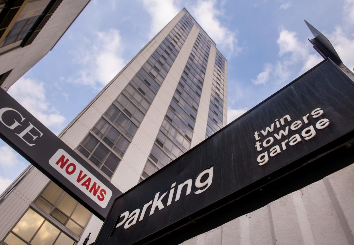 The Twin Towers parking garage in downtown Peoria is currently undergoing some repairs.