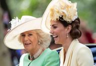 <p>Camilla and the Duchess of Cambridge chat in the carriage as they arrive ahead of the ceremony.</p>
