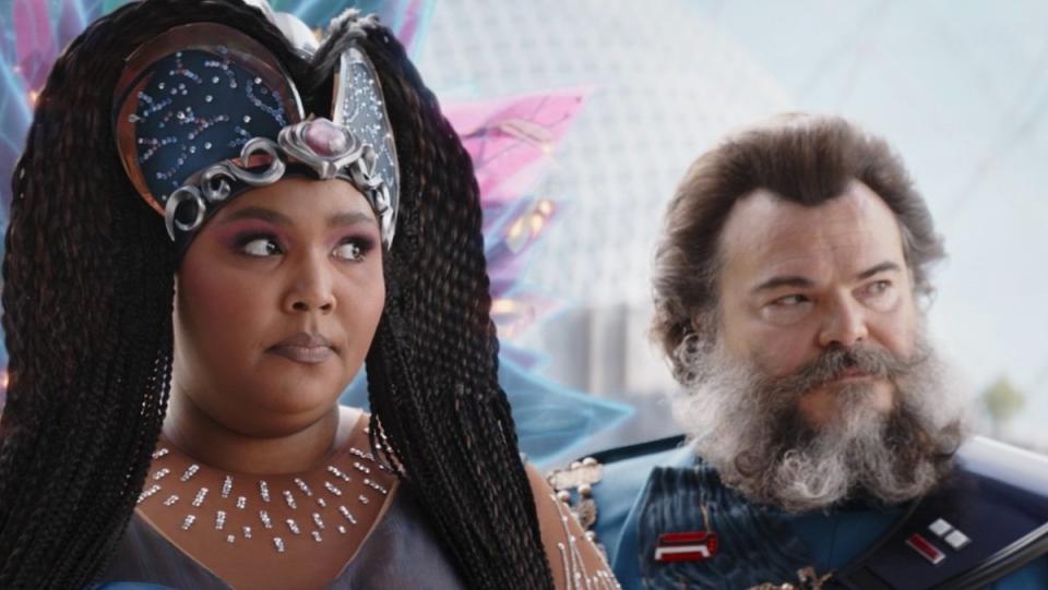 Lizzo in a big headdress and a bearded Jack Black on The Mandalorian