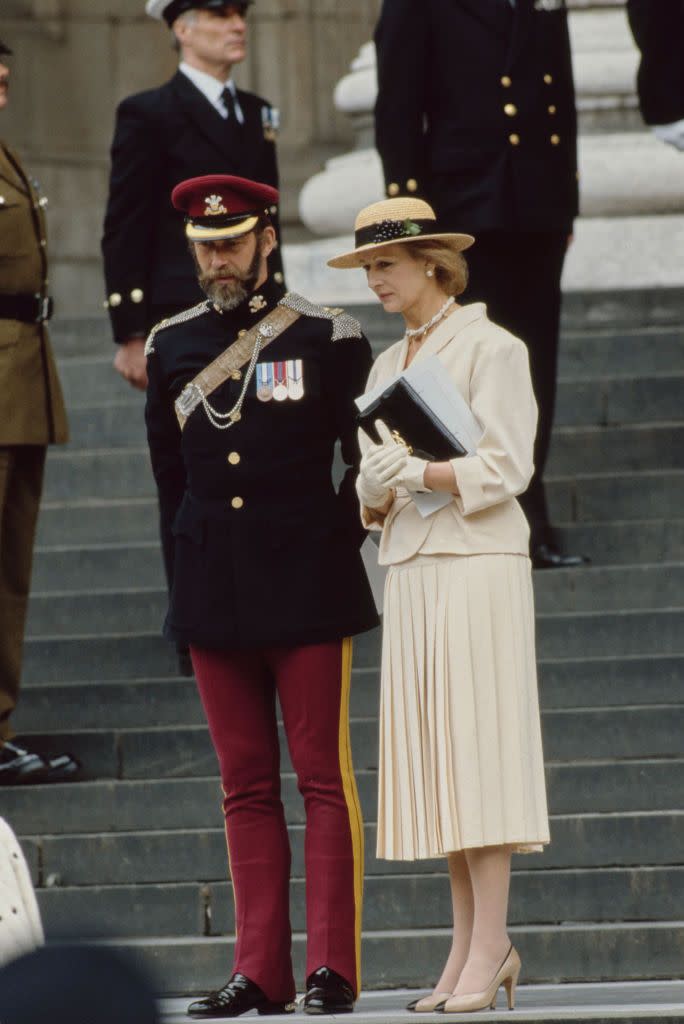 <p>Princess Alexandra and her brother Prince Michael at a ceremony honoring those who died in the Falklands War at St Paul's Cathedral.</p>