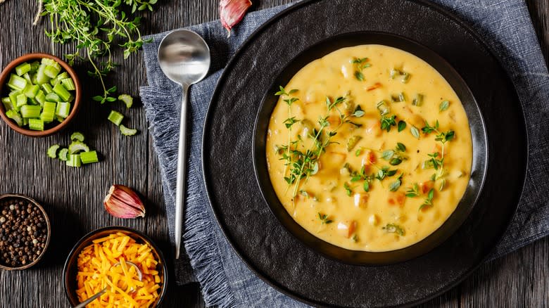 Beer cheese soup in bowl