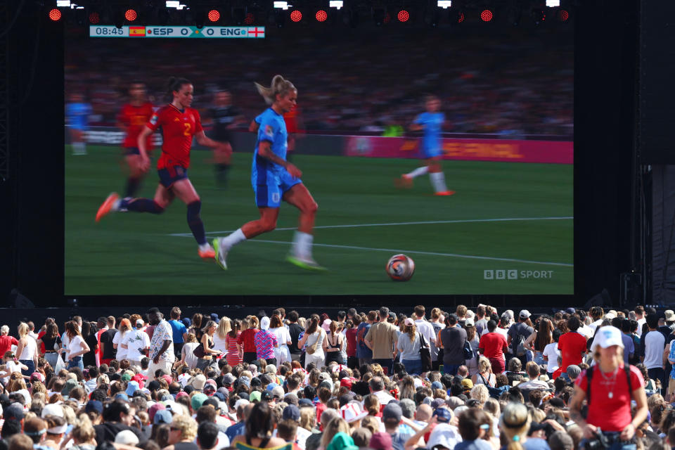  England fans in Victoria Park watch the match on a big screen. (Reuters)