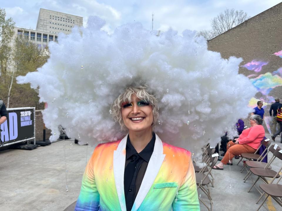 The monument's design will include a stage space for performing arts, including drag artsits. Drag king Cyril Cinder says he sees the monument as a celebration of the queer community.