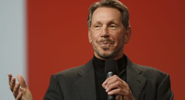 Oracle CEO Larry Ellison delivers a keyn