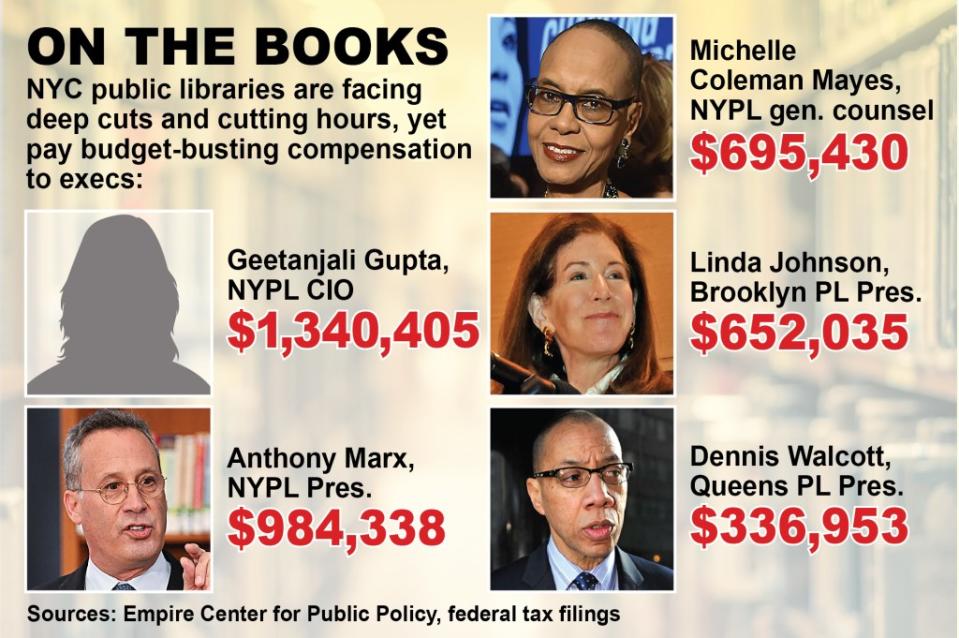 Some critics say NYC library executives’ salaries and other compensatory benefits are too high, including these five honchos. Michelle Coleman Mayes, NYPL’s general counsel, retired earlier this year. New York Post