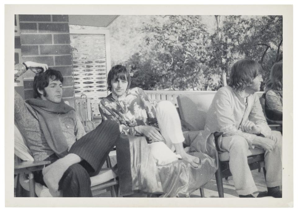 The Beatles in India, a collection of vintage photographs, 1968, photographed by Pattie Boyd. Lot 22, estimate £3,000 - £5,000 (Christie's)