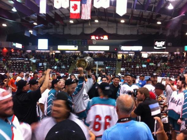 The Six Nations Chiefs won the 2013 Mann Cup with a 4-2 series win, including an 8-5 victory in Game 6, over the Victoria Shamrocks.