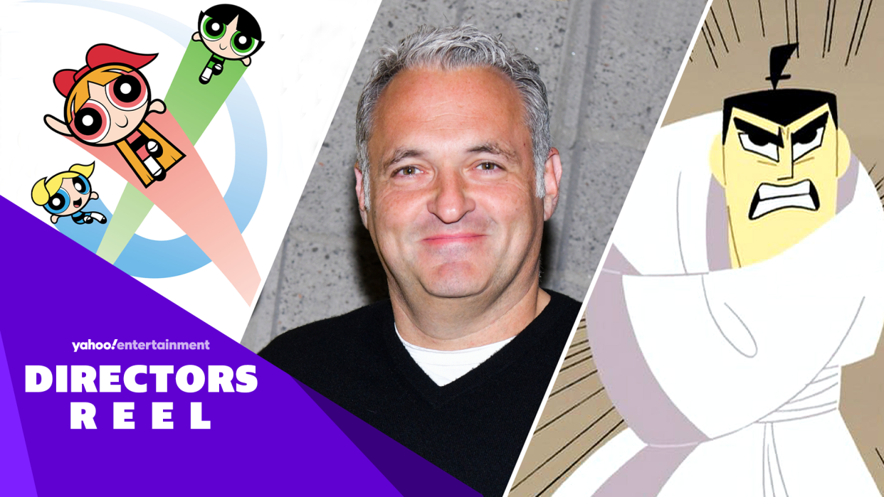 Animator Genndy Tartakovsky (center) reflects on some of his best-remembered cartoons including The Powerpuff Girl (left) and Samurai Jack (right). (Photo: Courtesy Everett Collection/Getty Images)