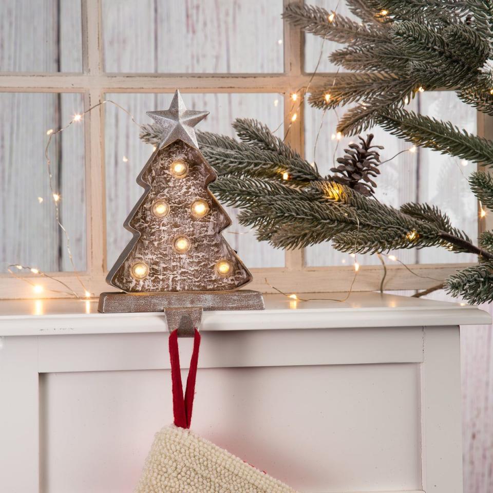 24) LED Wood and Metal Christmas Tree Stocking Holder