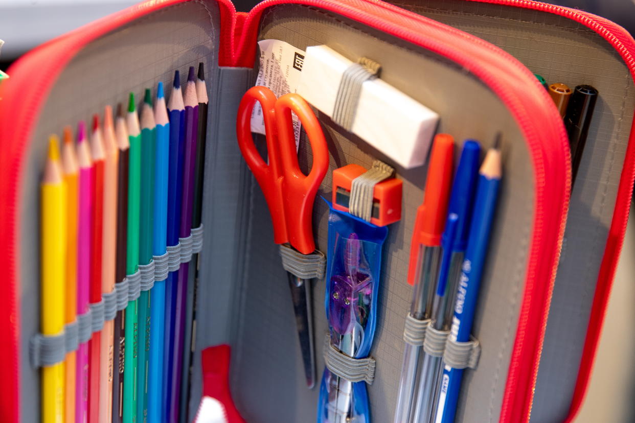 MOSCOW, RUSSIA - AUGUST 23, 2018: School supplies at a back-to-school fair at the GUM shopping arcade in central Moscow. Sergei Bobylev/TASS (Photo by Sergei Bobylev\TASS via Getty Images)