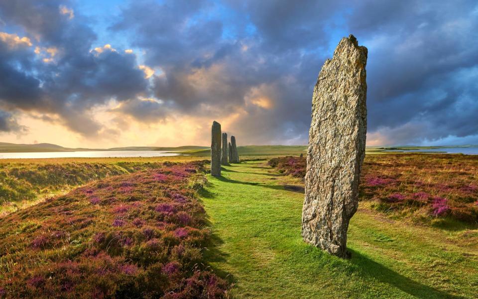 The Ring of Brodgar, a Neolithic stone circle or henge in Orkney, Scotland