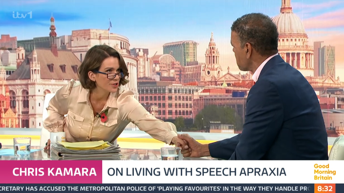 Susanna Reid comforted Chris Kamara. (ITV screengrab)