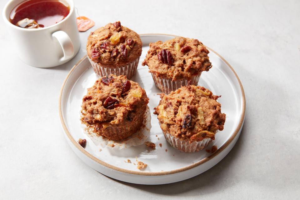 Laurie Ellen Pellicano, who developed this recipe inspired by the <a href="https://www.epicurious.com/expert-advice/morning-glory-muffins-history?mbid=synd_yahoo_rss" rel="nofollow noopener" target="_blank" data-ylk="slk:1970s classic;elm:context_link;itc:0;sec:content-canvas" class="link ">1970s classic</a>, says these muffins are best served warm. We’d argue they’re best served warm and preferably in bed with a cup of coffee. <a href="https://www.epicurious.com/recipes/food/views/morning-glory-muffins?mbid=synd_yahoo_rss" rel="nofollow noopener" target="_blank" data-ylk="slk:See recipe.;elm:context_link;itc:0;sec:content-canvas" class="link ">See recipe.</a>