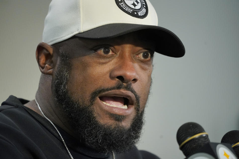Pittsburgh Steelers head coach Mike Tomlin speaks during a news conference following an NFL football game against the New England Patriots Thursday, Dec. 7, 2023, in Pittsburgh. The Patriots won 21-18. (AP Photo/Gene J. Puskar)