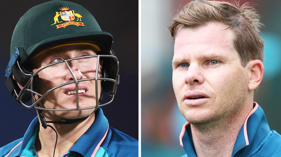 Marnus Labuschagne dismissed and Steve Smith during training.