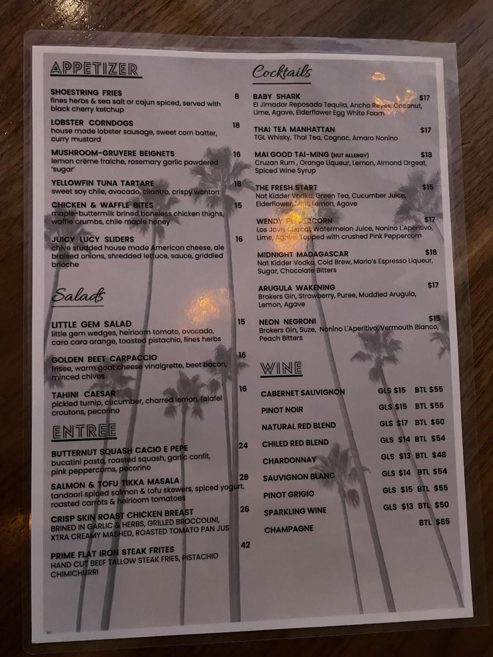 A photo of the menu at Schwartz and Sandys