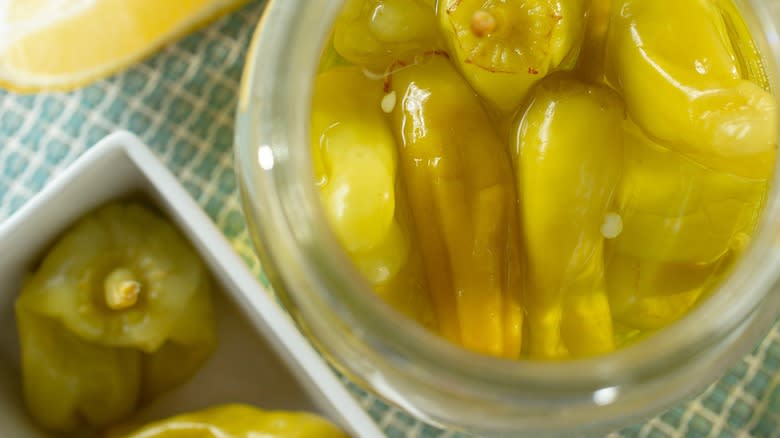 pepperoncini peppers in a jar