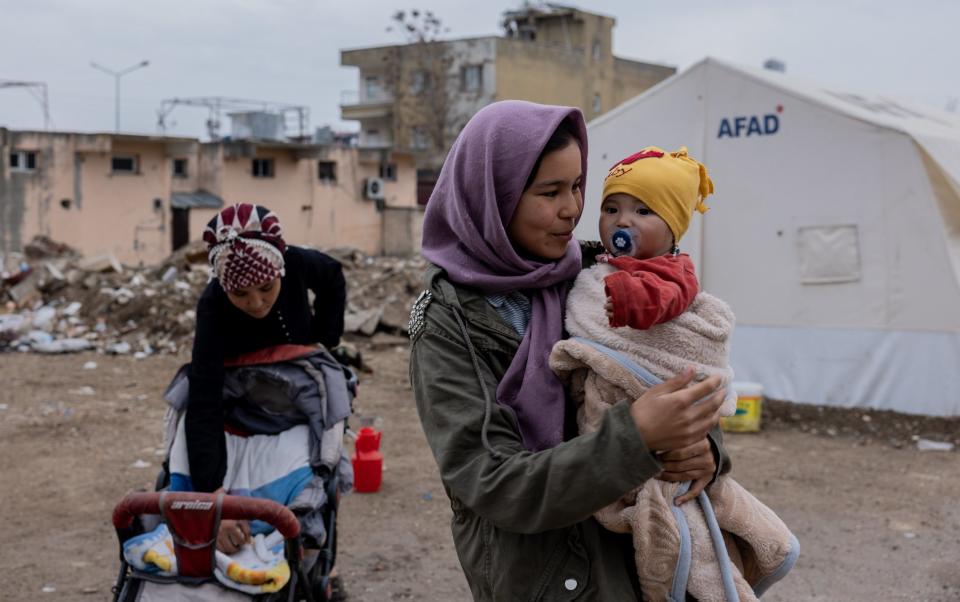 Samina's daughters in the Hatay camp where Afghan quake survivors now live - Stefanie Glinski
