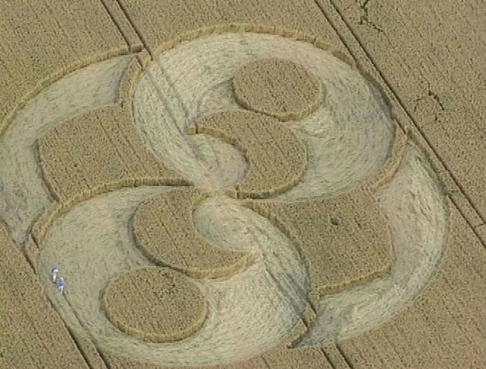 Mysterious crop circles have appeared on a hillside near Swindon, Wiltshire, baffling local people, August 5. The circles, each measuring several hundreds metres across, have appeared near Badbury Castle, crop circles have on some occasions in the past been shown to be created by pranksters. (Reuters/STR New)