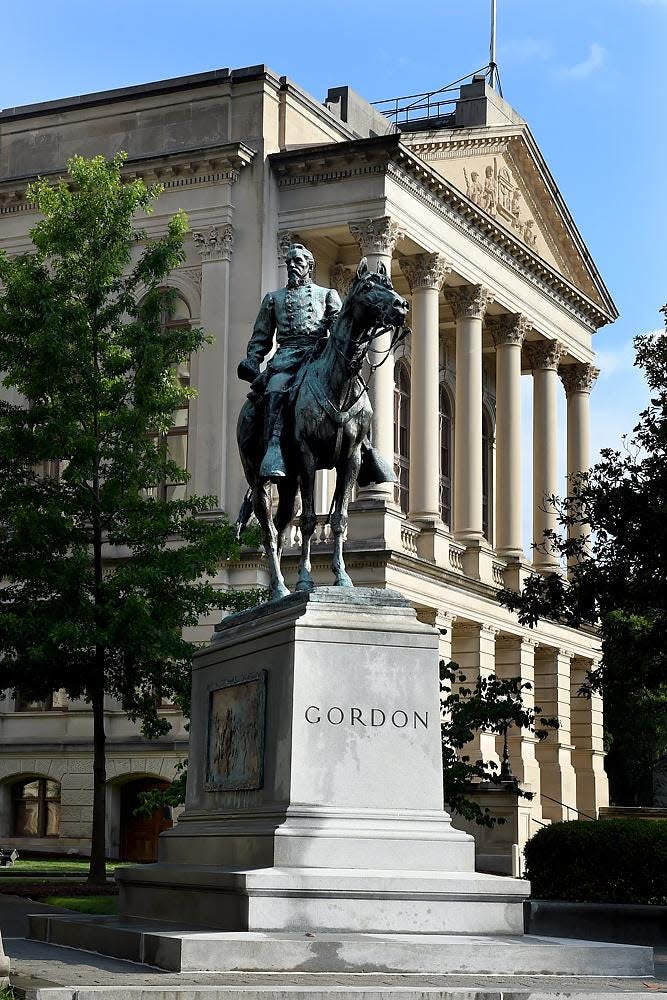 Statue of Confederate General John Brown Gordon, namesake of Fort Gordon, outside the Georgia capital building in Atlanta on June 14, 2020. Fort Gordon is one of nine Army bases and more than 750 military assets possibly honoring the Confederacy under consideration by the Naming Commission.
