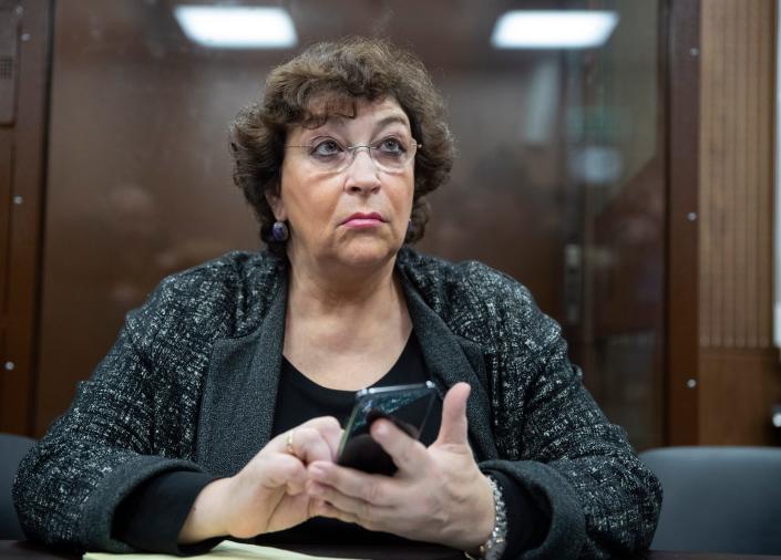 Yevgenia Albats at a court hearing in Moscow in 2018. A longtime critic of President Vladimir Putin, she has since left Russia.